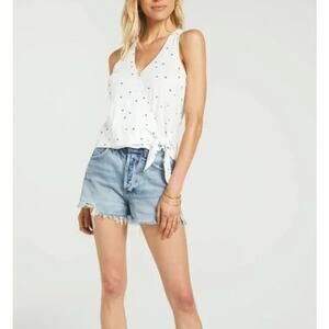 Z SUPPLY The Muse Dottie Polka Dot Tie Waist Sleeveless White Tank // XS